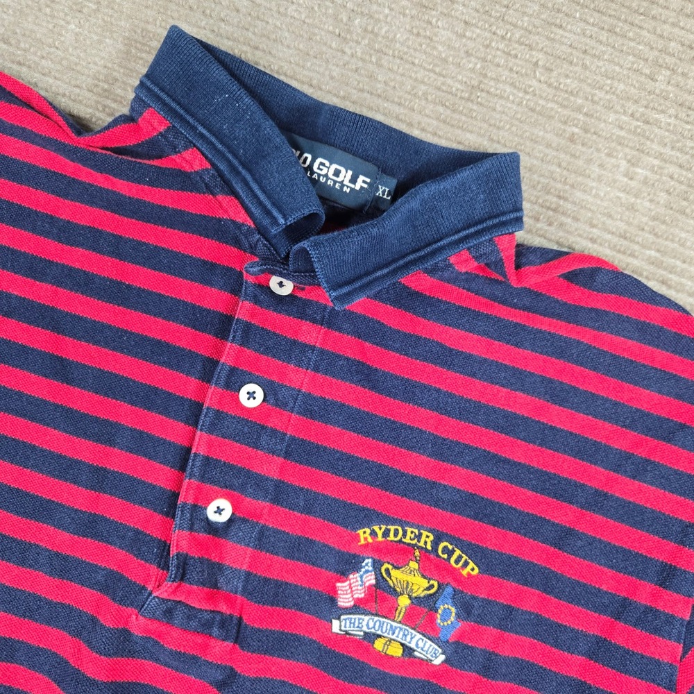 Polo Golf Mens XL Navy Red Striped 1999 Ryder Cup The Country Club Polo Shirt
